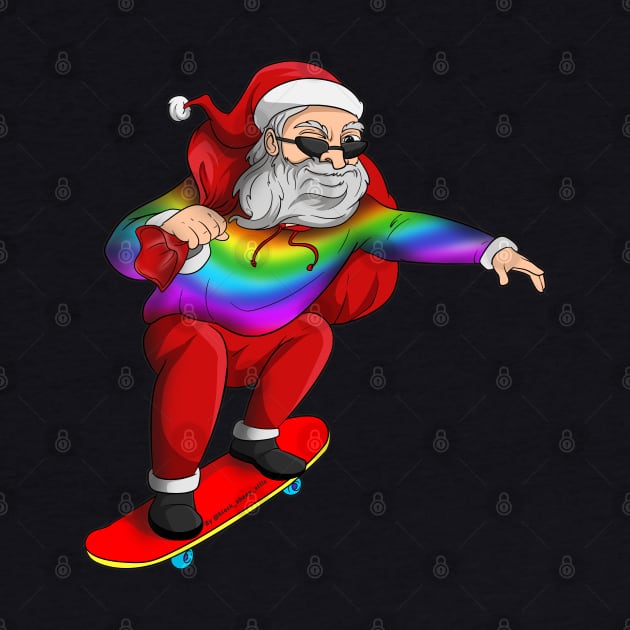 Christmas Pride Rainbow Santa Skateboarding by Trendy Black Sheep